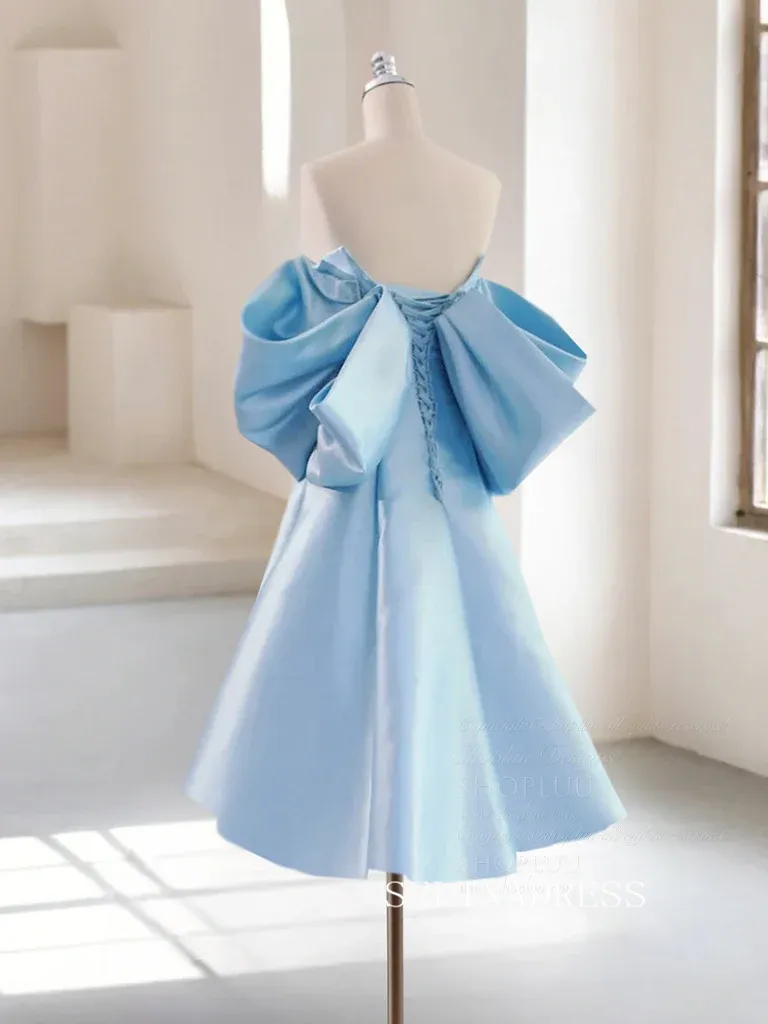 A-Line Satin Blue Short Prom Dress Simple Homecoming Dress #TKL2119
