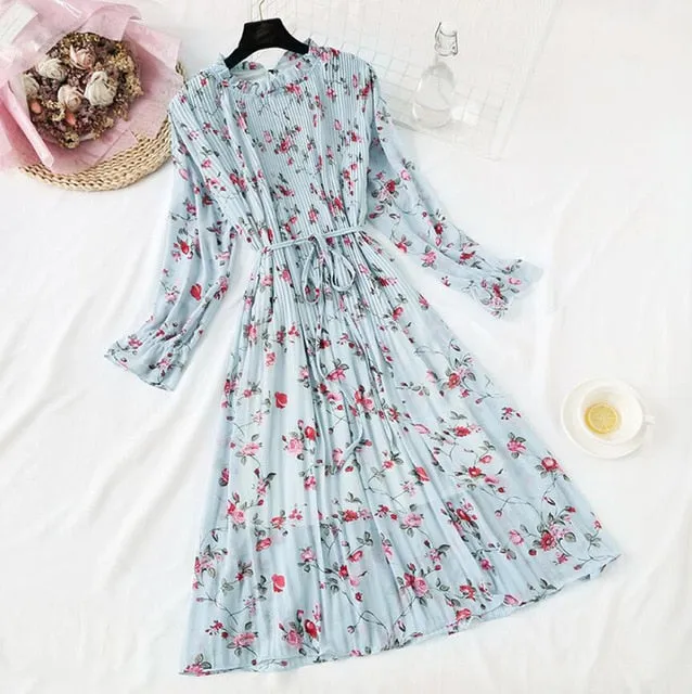 Amy Fashion - Casual Flare Sleeve Office Chiffon Dot Print Dresses
