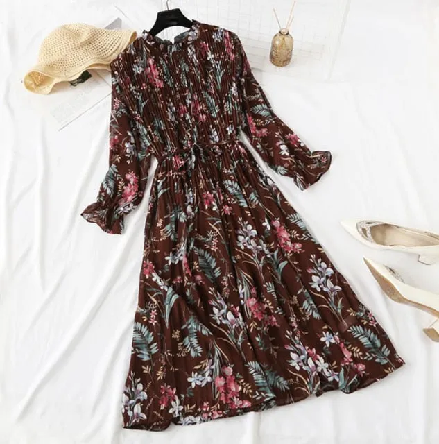 Amy Fashion - Casual Flare Sleeve Office Chiffon Dot Print Dresses