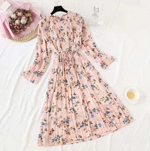 Amy Fashion - Casual Flare Sleeve Office Chiffon Dot Print Dresses