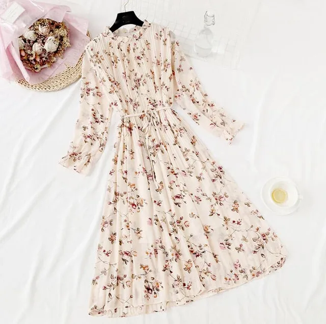 Amy Fashion - Casual Flare Sleeve Office Chiffon Dot Print Dresses