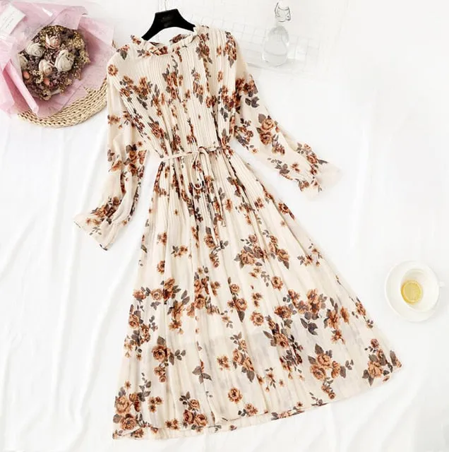 Amy Fashion - Casual Flare Sleeve Office Chiffon Dot Print Dresses
