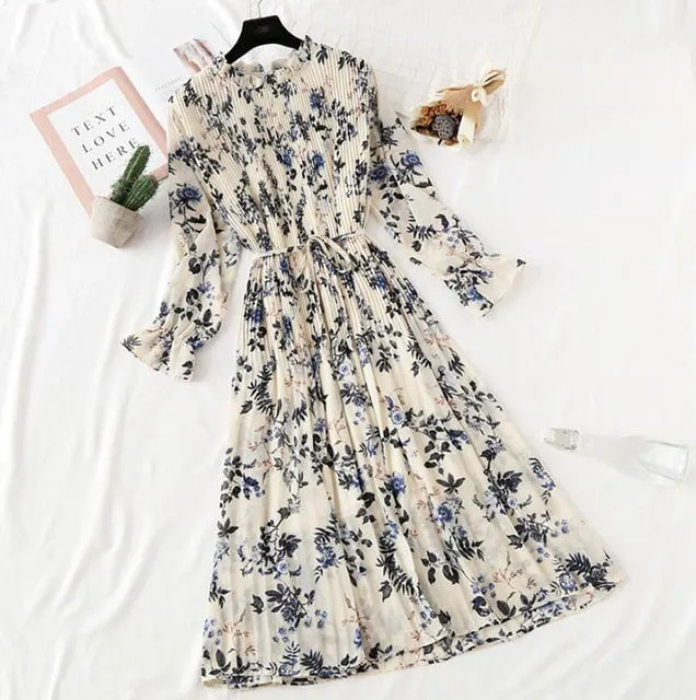 Amy Fashion - Casual Flare Sleeve Office Chiffon Dot Print Dresses