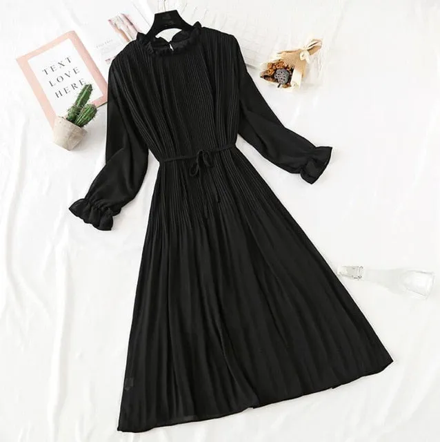 Amy Fashion - Casual Flare Sleeve Office Chiffon Dot Print Dresses