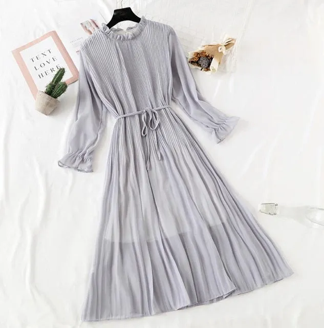 Amy Fashion - Casual Flare Sleeve Office Chiffon Dot Print Dresses