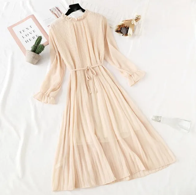 Amy Fashion - Casual Flare Sleeve Office Chiffon Dot Print Dresses