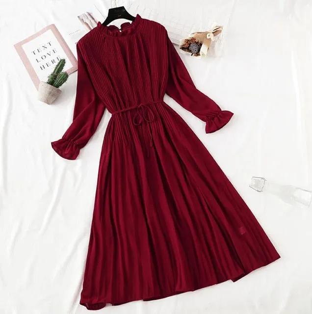 Amy Fashion - Casual Flare Sleeve Office Chiffon Dot Print Dresses