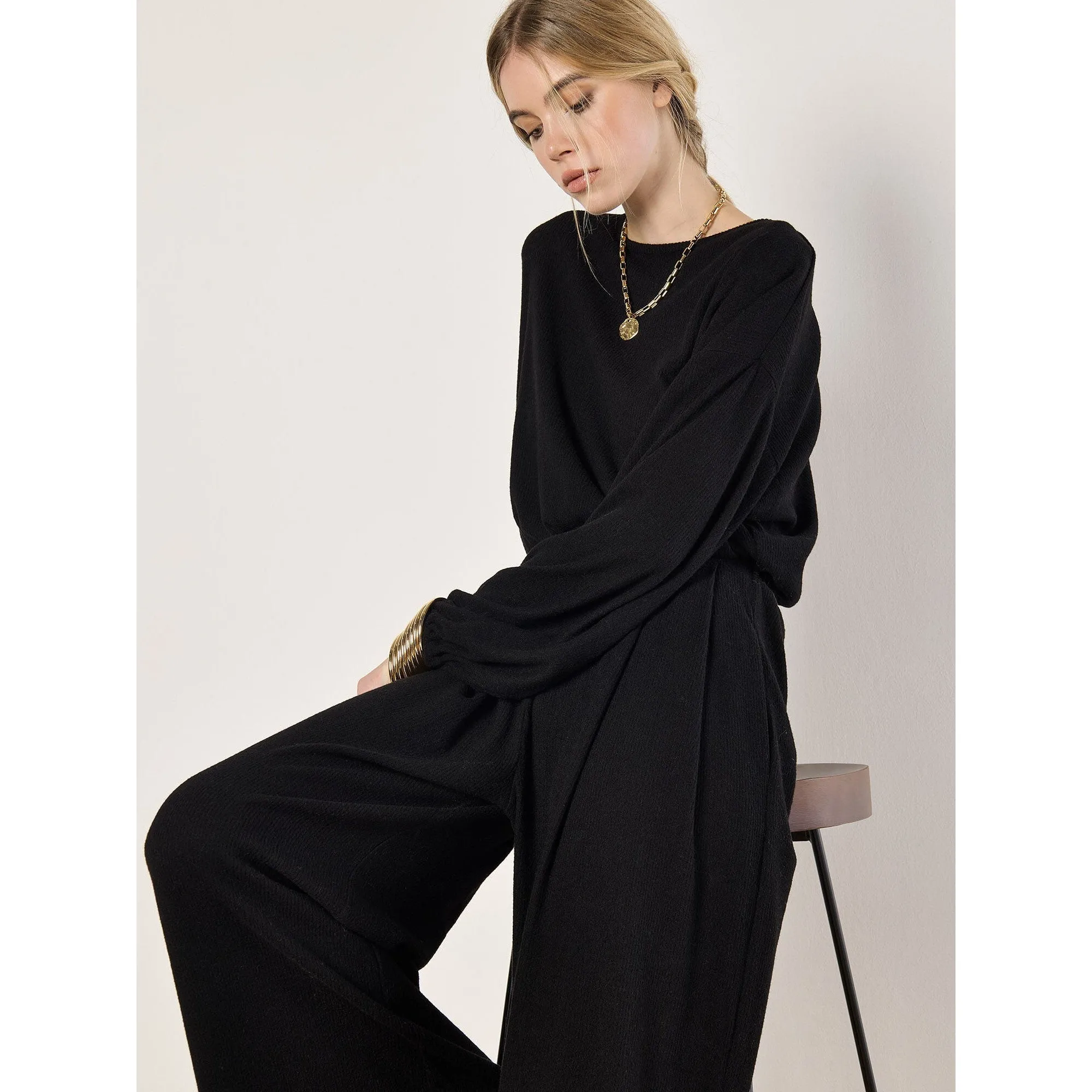 APRICOT SELF RIB WIDE LEG PANT
