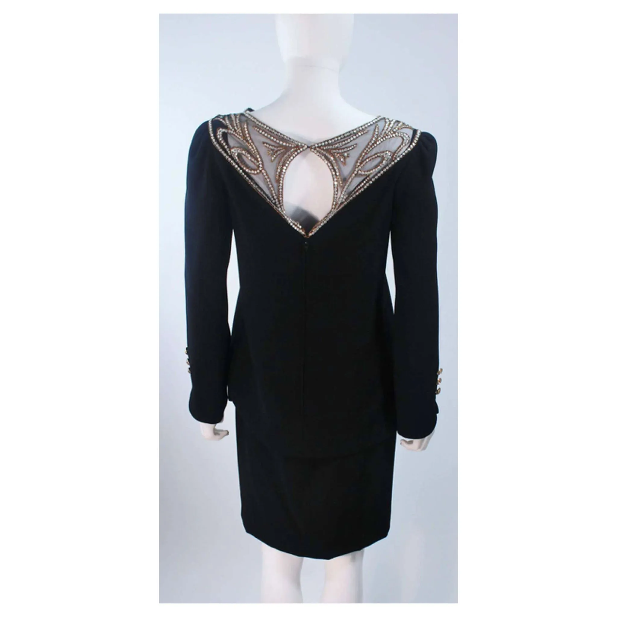 BOB MACKIE Black Skirt Suit Ensemble w/ Sheer Accents Size 6