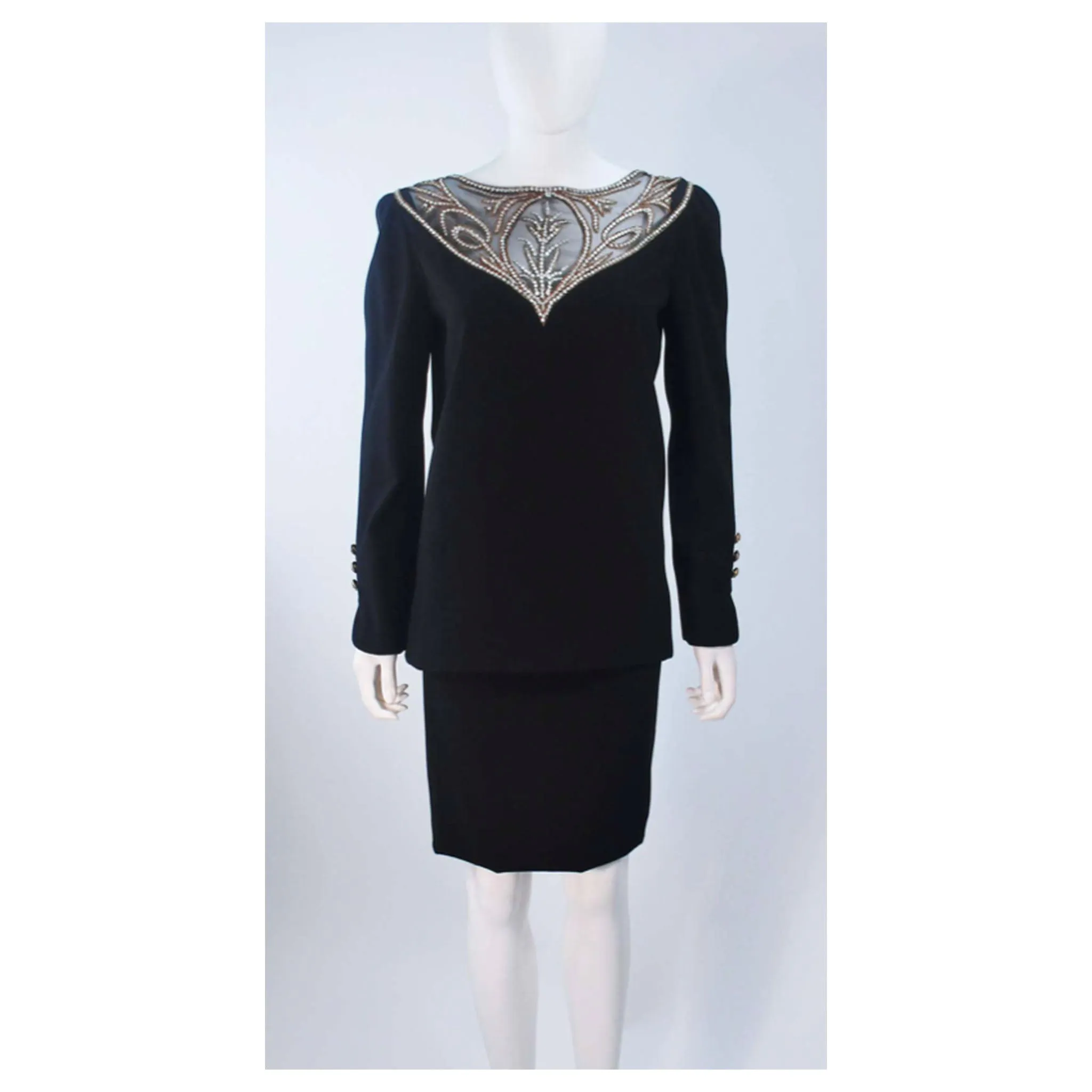 BOB MACKIE Black Skirt Suit Ensemble w/ Sheer Accents Size 6