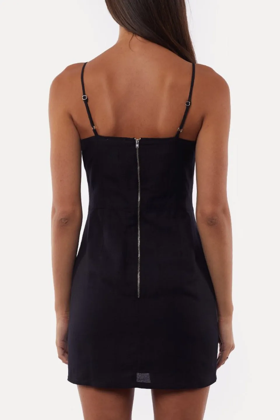 Cadence Linen Black Strappy Mini Dress