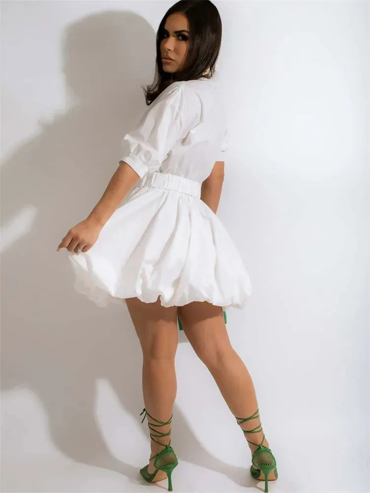 Dollish Baby Doll Deep V-Neck Swinging Bandage Midi Dresses