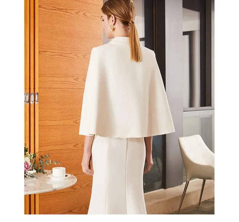 Double Breasted Sleeveless White Ankle-Length Office Lady Dress