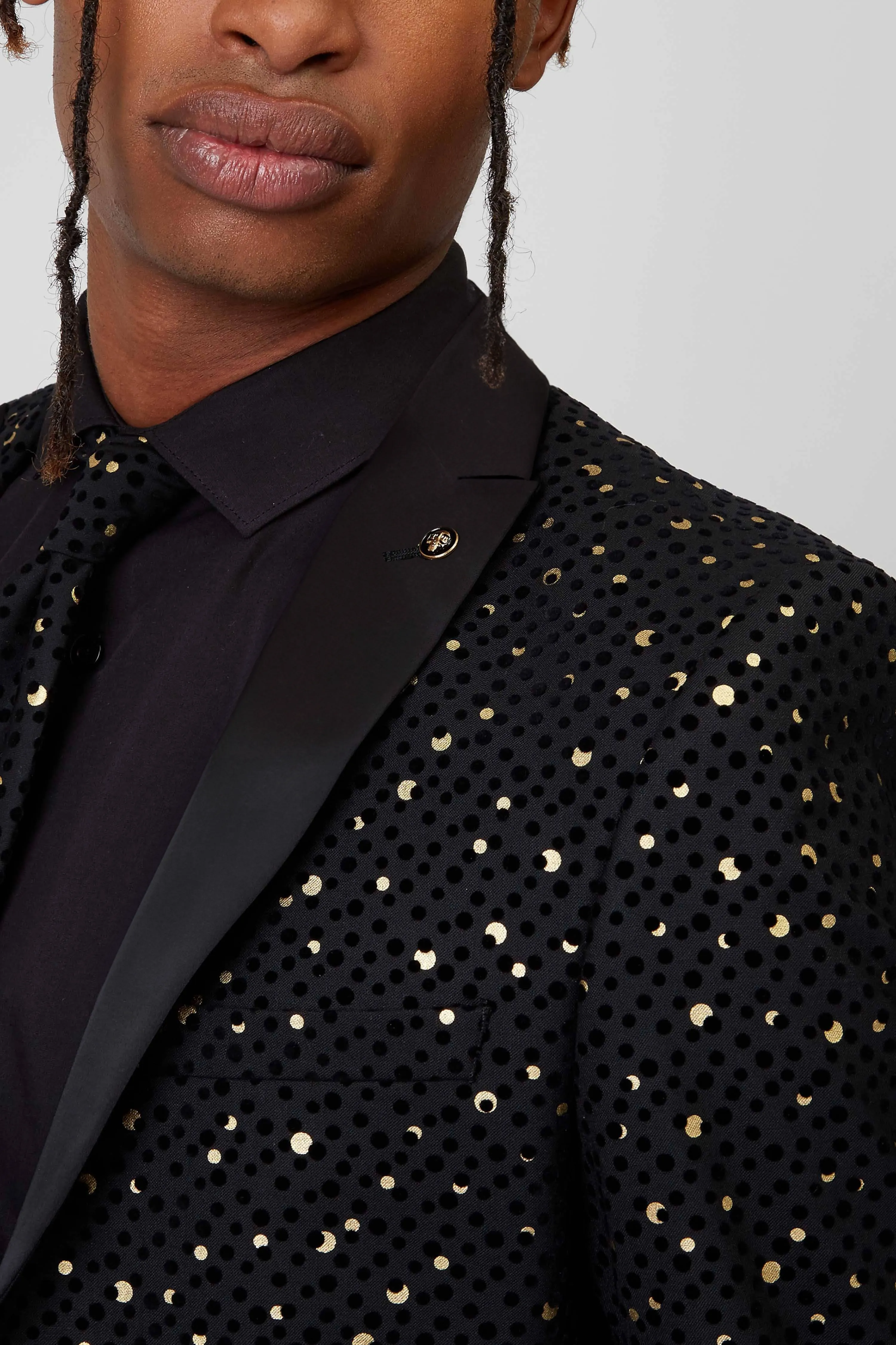 Farrow Skinny Fit Black Polka Dot Tuxedo Jacket