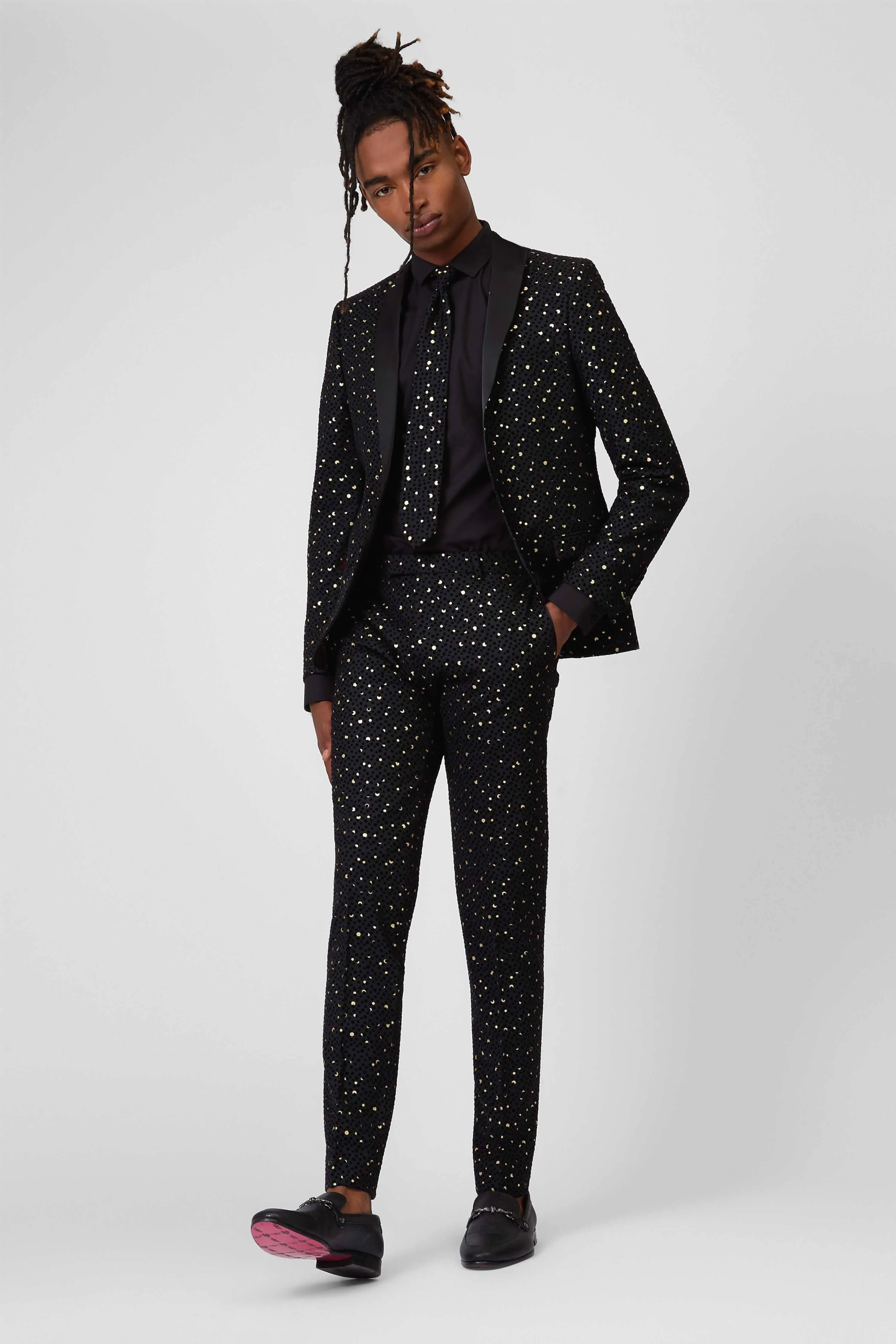 Farrow Skinny Fit Black Polka Dot Tuxedo Jacket
