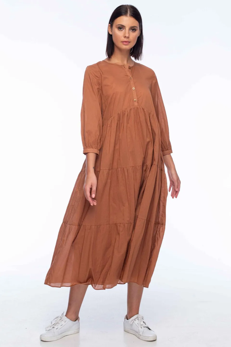 Flora Cocco Cotton Voile LS Tiered Midi Dress