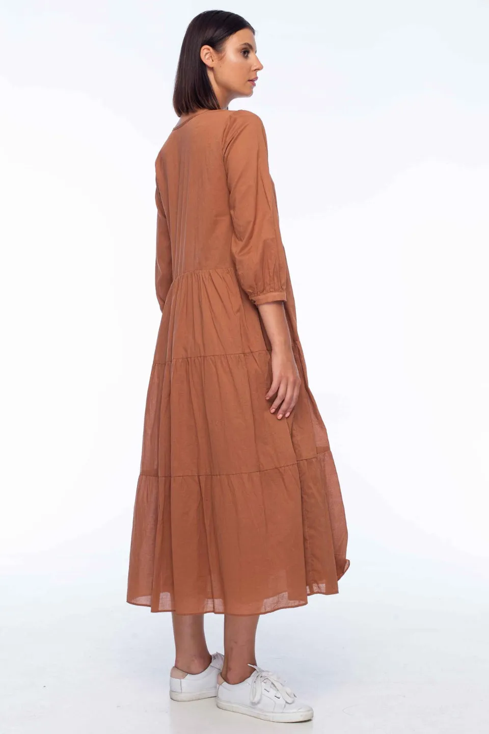 Flora Cocco Cotton Voile LS Tiered Midi Dress
