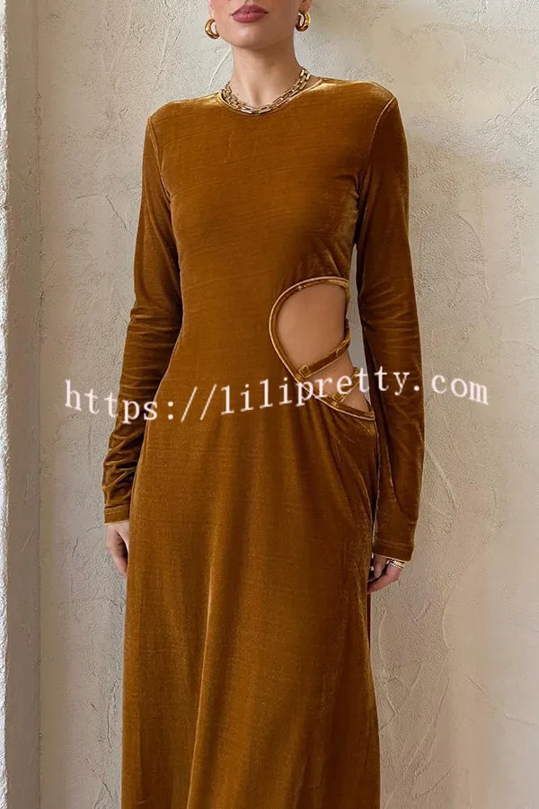 Full of Drama and Sophistication Velvet Side Hip Cutout Slit Maxi Dress