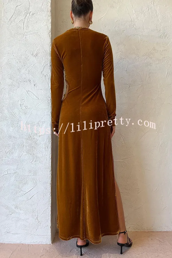 Full of Drama and Sophistication Velvet Side Hip Cutout Slit Maxi Dress
