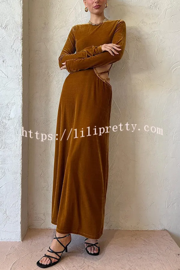 Full of Drama and Sophistication Velvet Side Hip Cutout Slit Maxi Dress