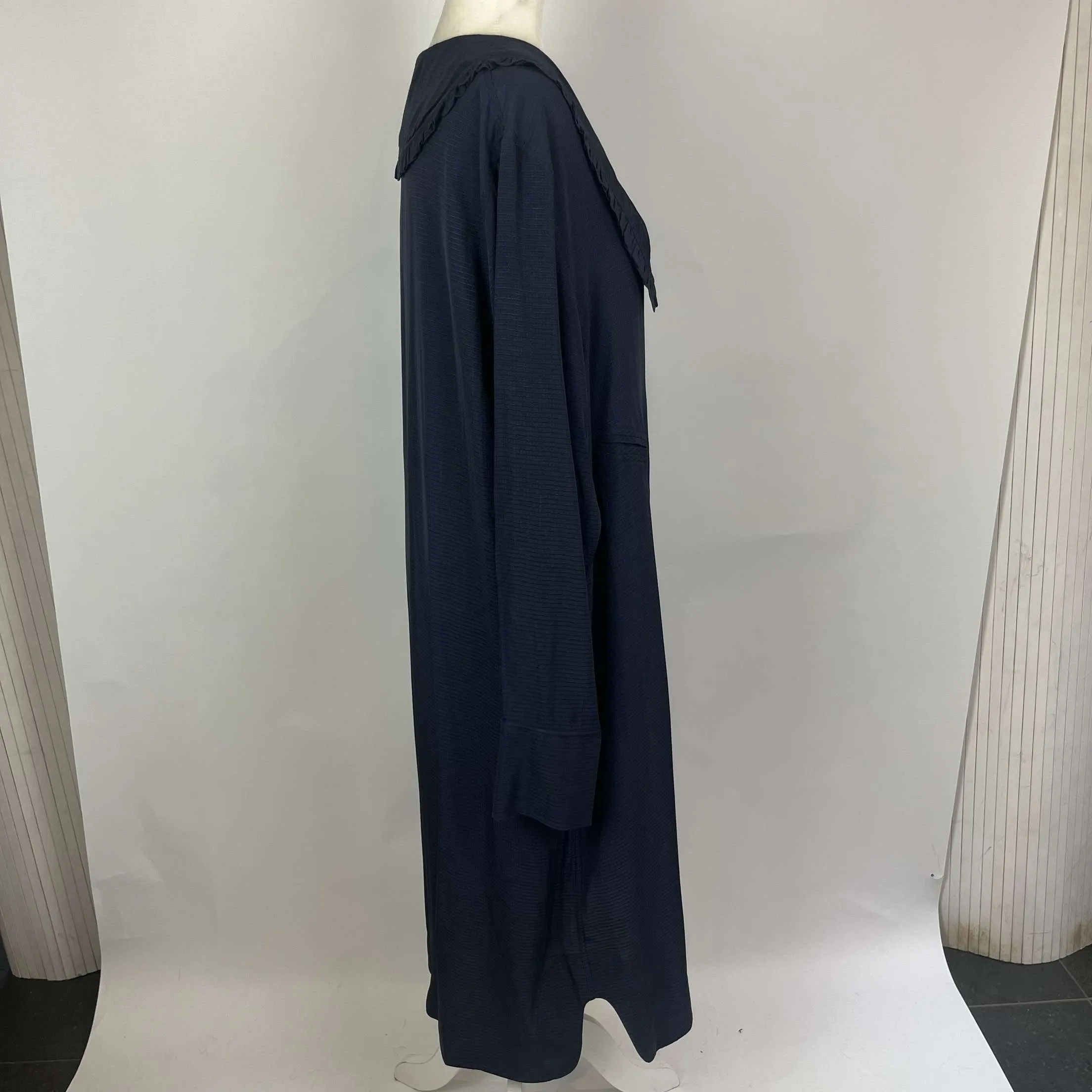 Ganni Navy Waffle Texture Collared Maxi Dress L/ XL