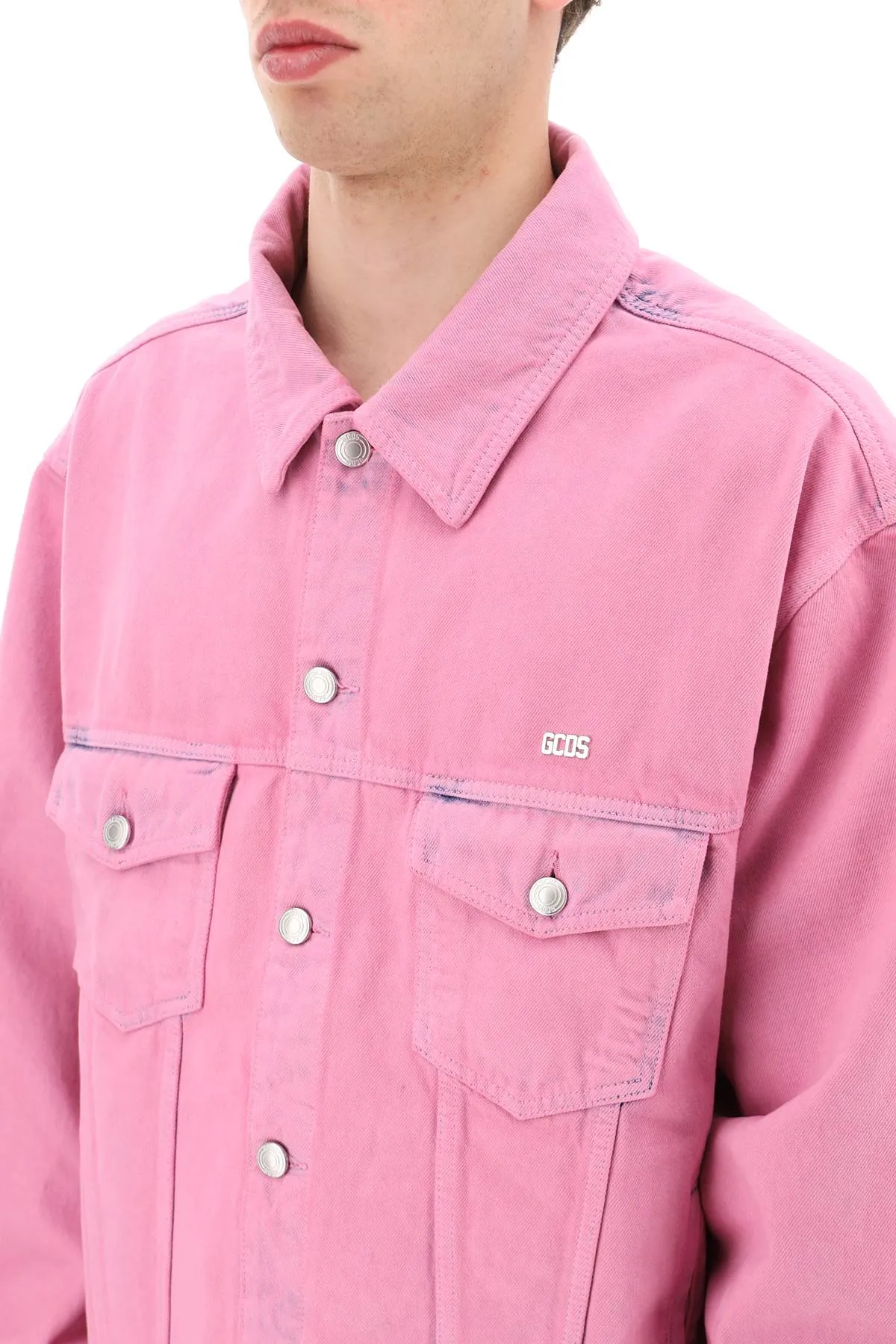 Gcds oversized overdyed bleached denim jacket