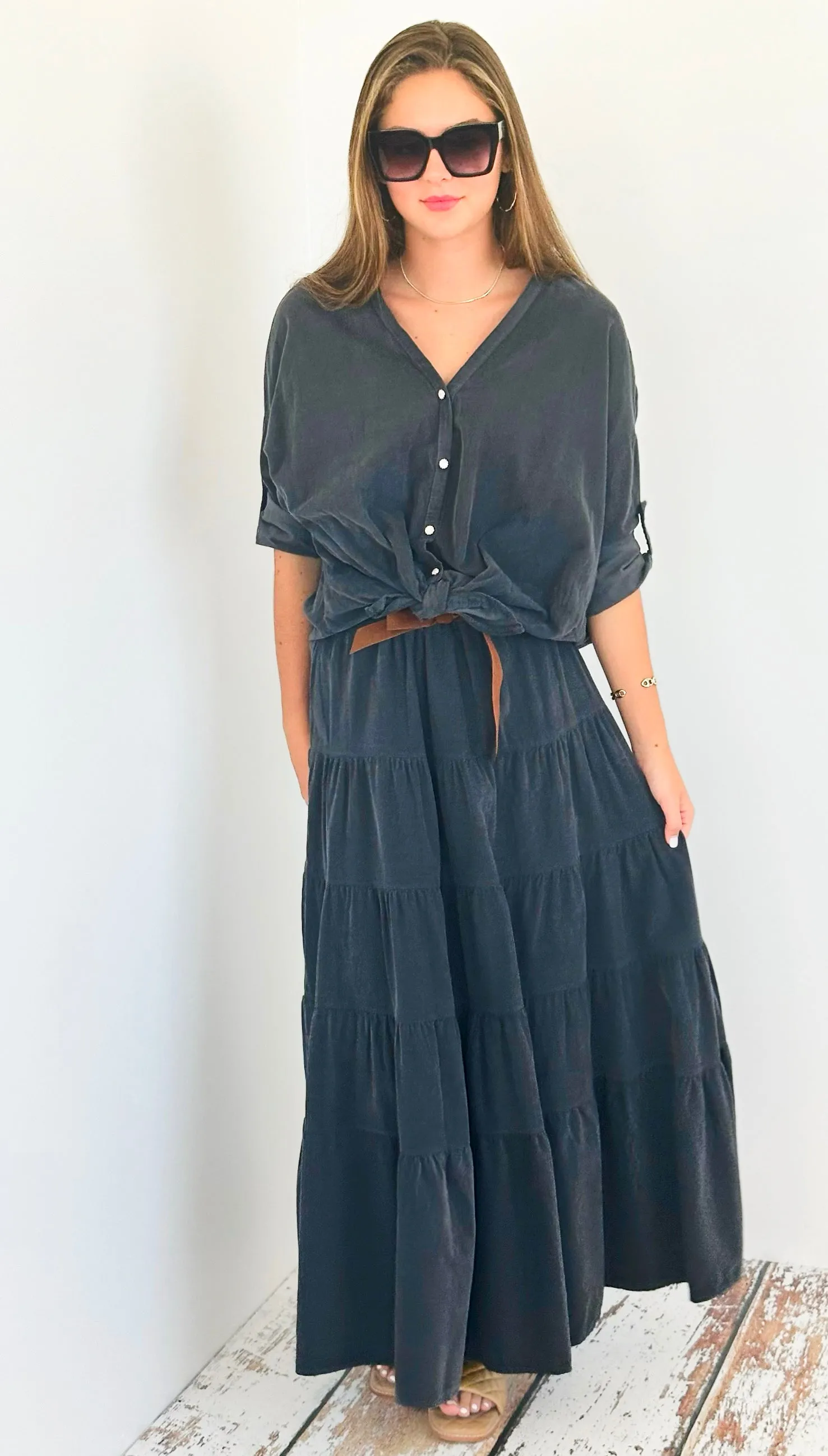 Harvest Italian Blouse- Dark Gray