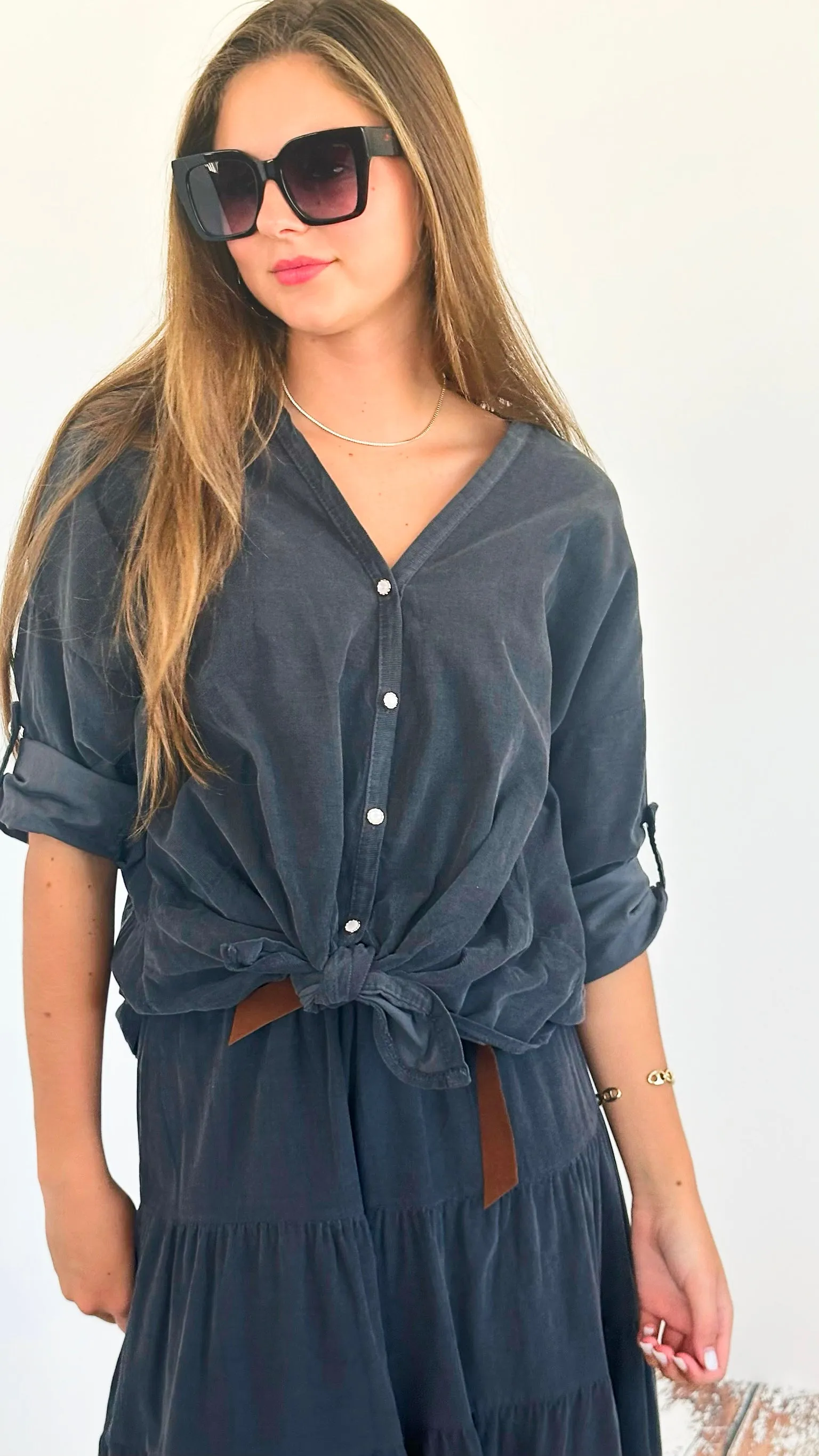 Harvest Italian Blouse- Dark Gray