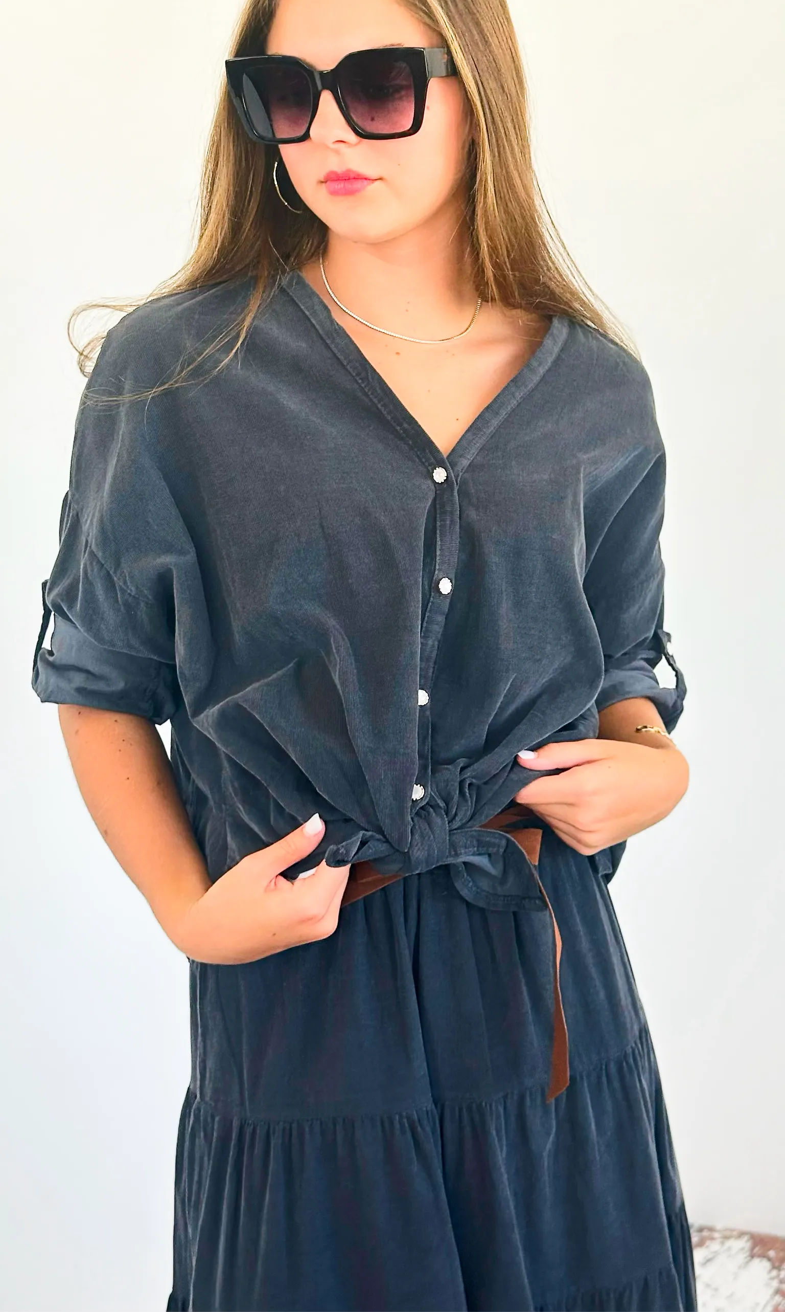 Harvest Italian Blouse- Dark Gray