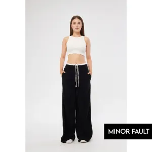 (Minor Fault) Black Wide Leg Belt Contrast Trousers