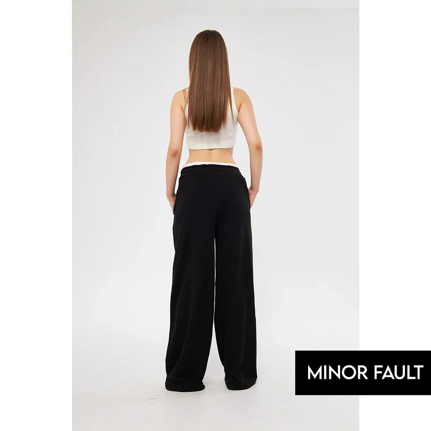 (Minor Fault) Black Wide Leg Belt Contrast Trousers