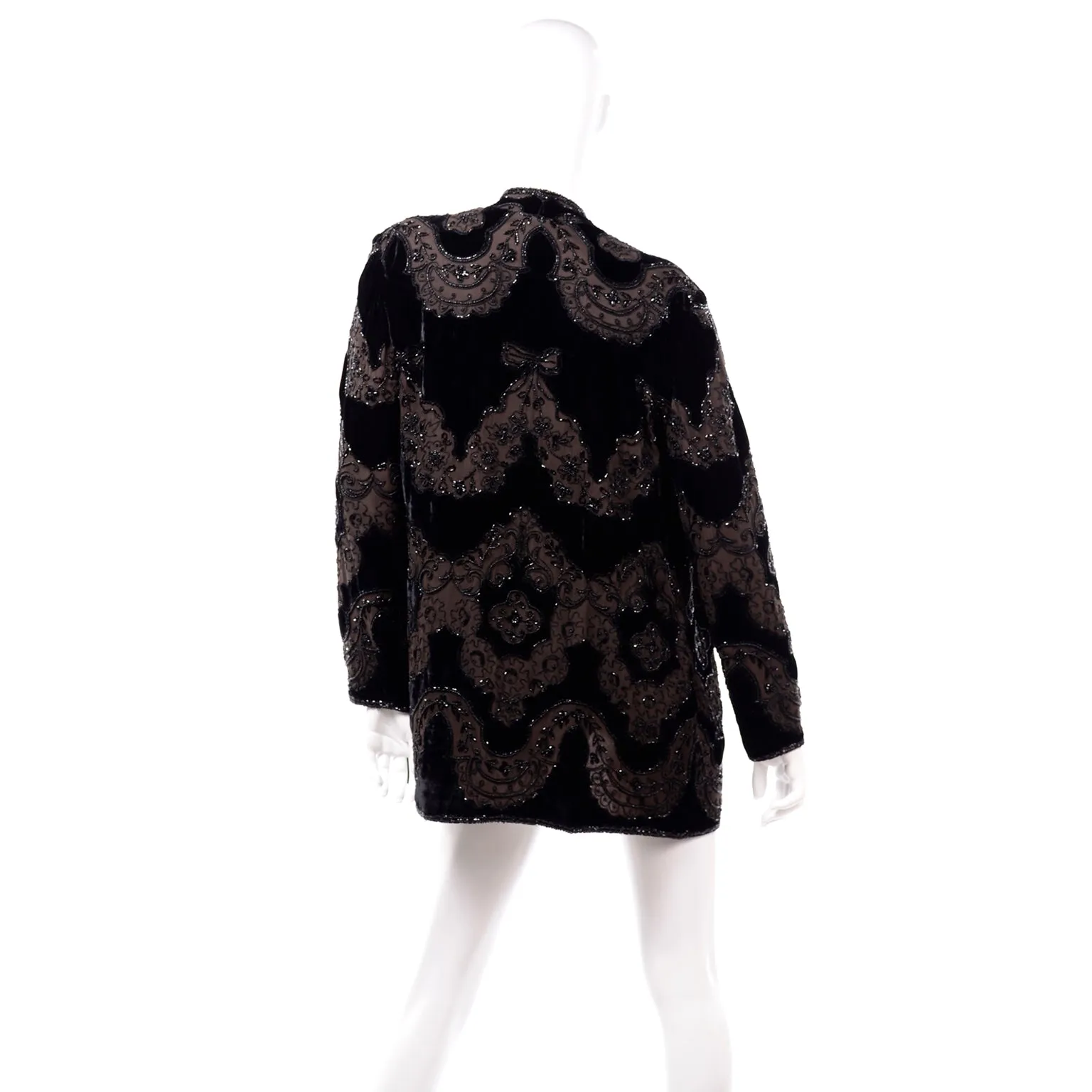 Oleg Cassini Black Tie Vintage Silk Beaded Black & Brown Evening Jacket Top