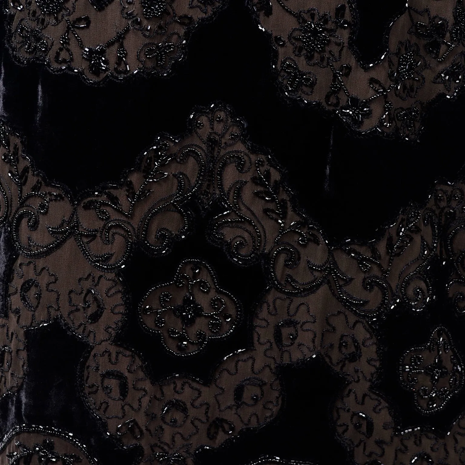 Oleg Cassini Black Tie Vintage Silk Beaded Black & Brown Evening Jacket Top