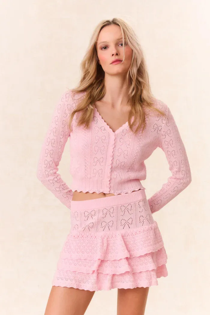 Petra Pointelle Cotton Cardigan - Ballerina Pink [LoveShackFancy]