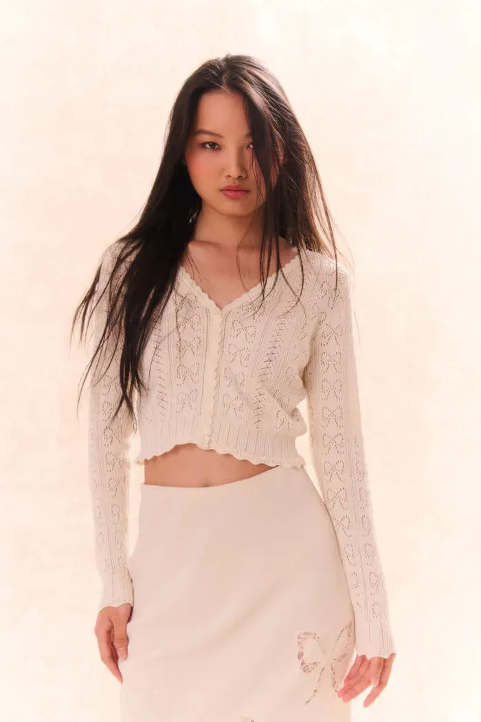 Petra Pointelle Cotton Cardigan- Ivory [LoveShackFancy]