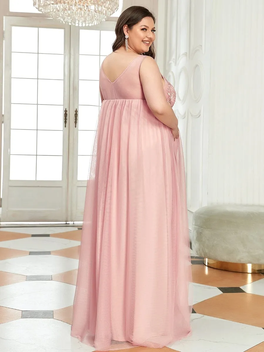 Robe de Grossesse Longue en Dentelle à Double Col en V et en Dentelle de Grande Taille