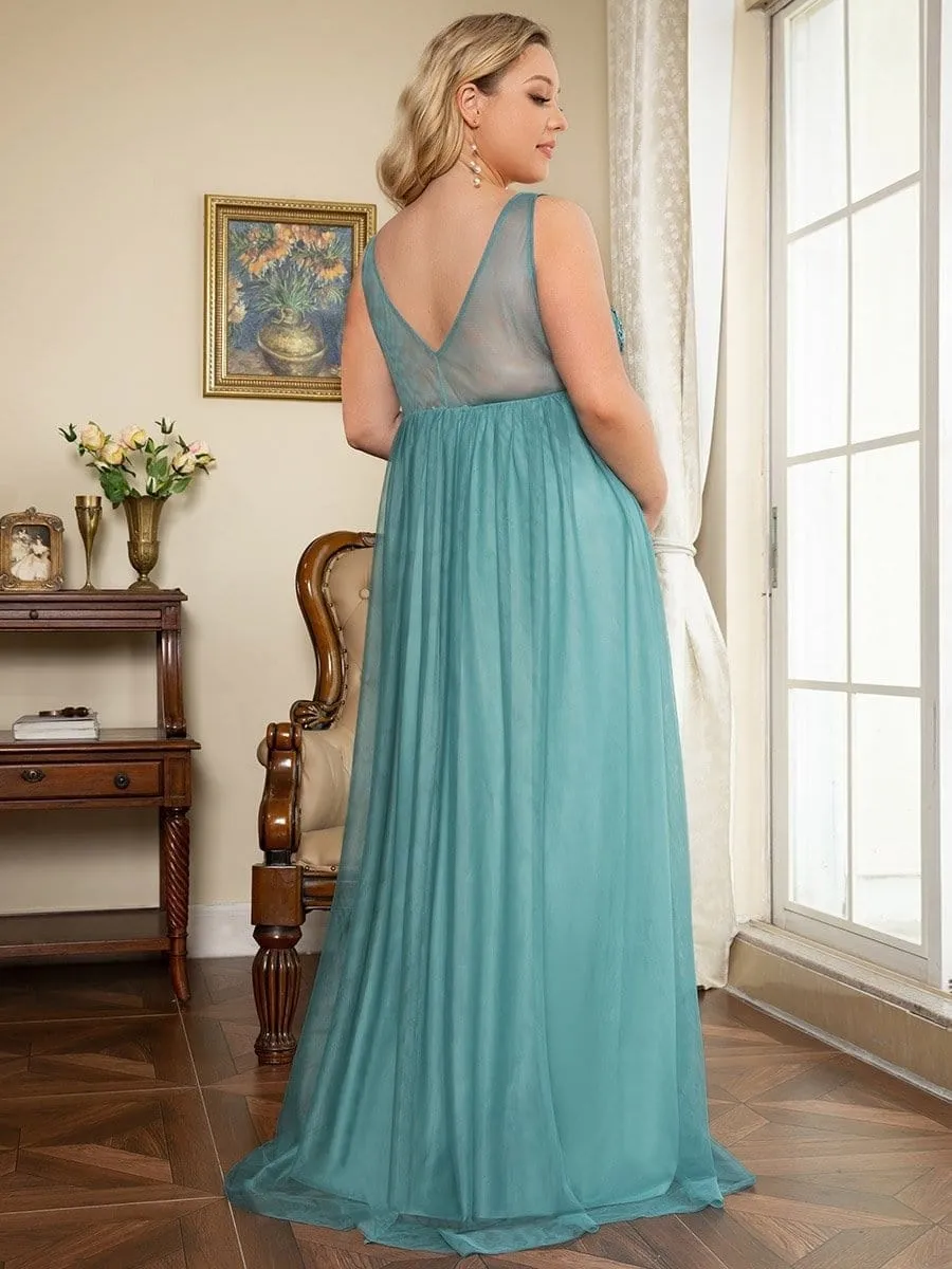 Robe de Grossesse Longue en Dentelle à Double Col en V et en Dentelle de Grande Taille