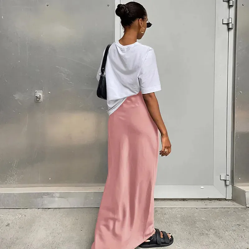 Satin Black Trumpet Office Long Skirt