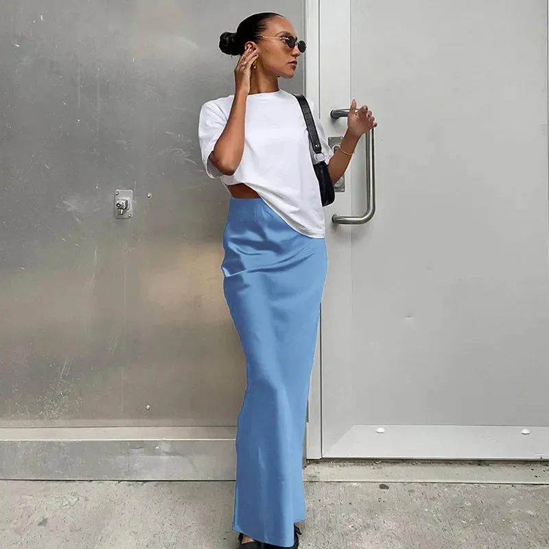 Satin Black Trumpet Office Long Skirt