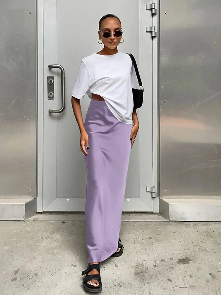 Satin Black Trumpet Office Long Skirt