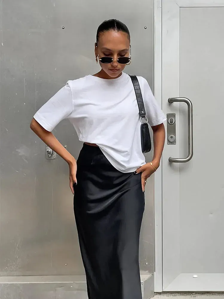 Satin Black Trumpet Office Long Skirt