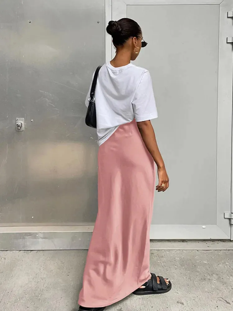Satin Black Trumpet Office Long Skirt