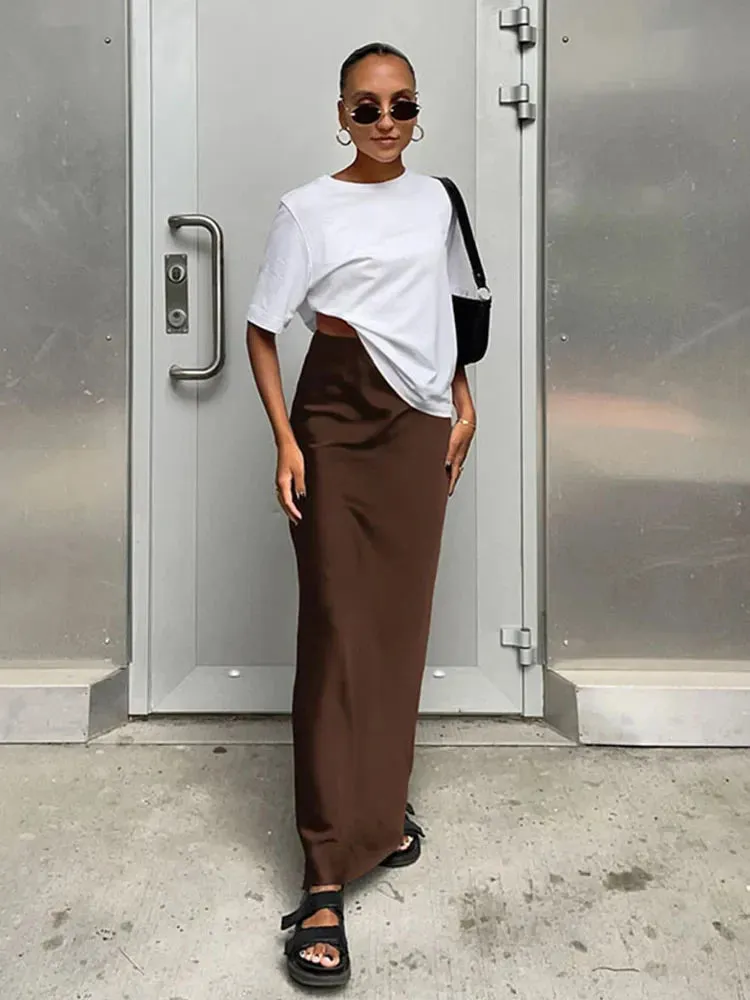 Satin Black Trumpet Office Long Skirt