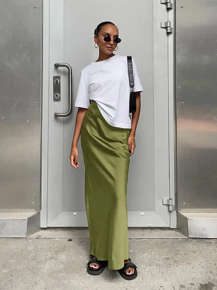 Satin Black Trumpet Office Long Skirt