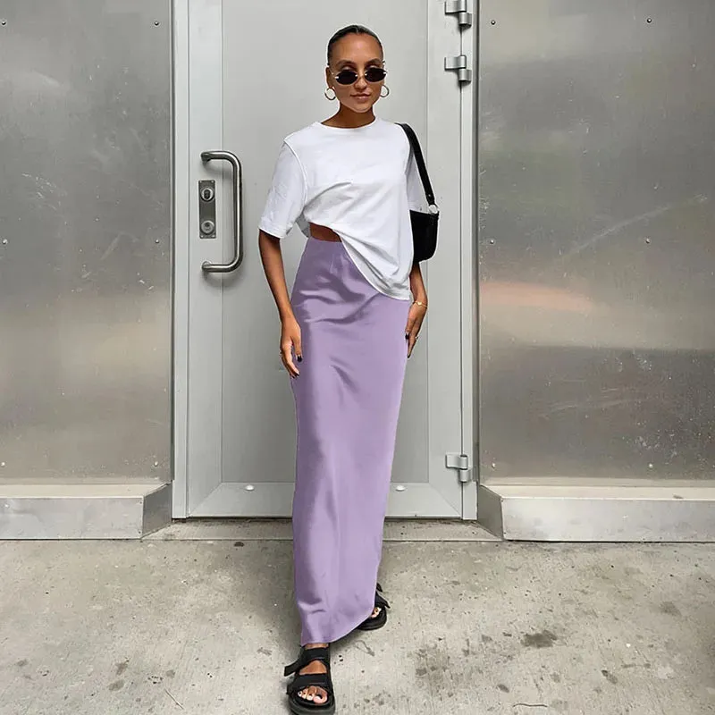 Satin Black Trumpet Office Long Skirt