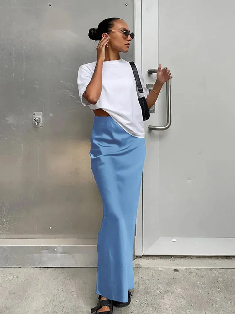 Satin Black Trumpet Office Long Skirt