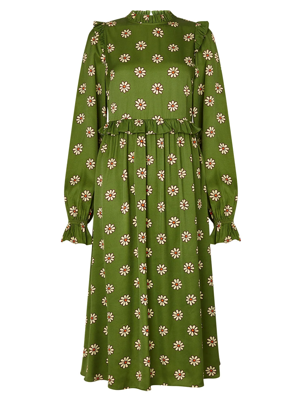 Savannah Green Retro Floral Midi Dress