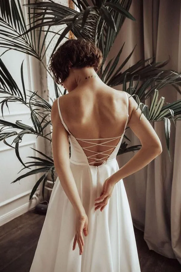 Simple A Line Sweetheart Satin Ivory Wedding Dresses