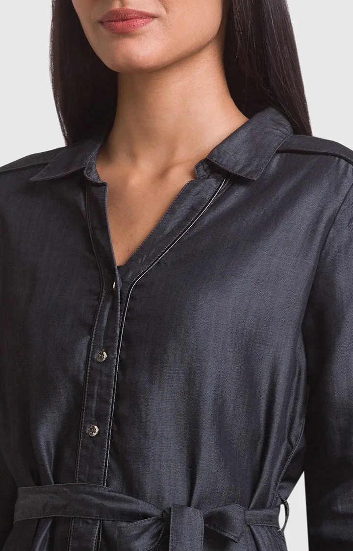 Spykar Women Black Cotton Slim Fit Full Sleeve Denim Dress