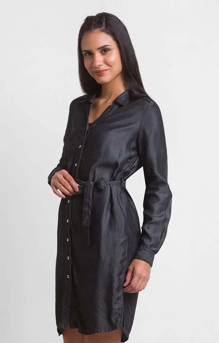 Spykar Women Black Cotton Slim Fit Full Sleeve Denim Dress